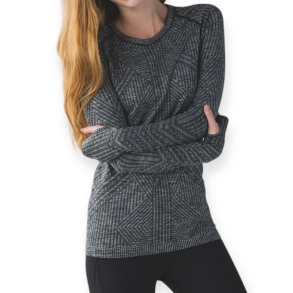 Lululemon Rest Less Pullover Top First Release Crew Neck  Heathered Black